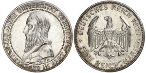 5 Reichsmark Веймарська республіка (1918-1933) Срібло Ебергард I (граф Вюртембергу)