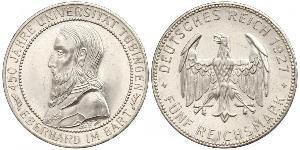5 Reichsmark Веймарська республіка (1918-1933) Срібло Ебергард I (граф Вюртембергу)