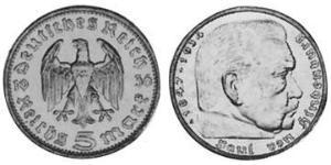 5 Reichsmark Третій рейх (1933-1945) Срібло Пауль фон Гінденбург