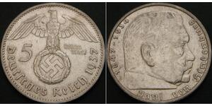 5 Reichsmark Третій рейх (1933-1945) Срібло Пауль фон Гінденбург