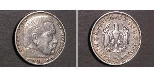 5 Reichsmark Третій рейх (1933-1945) Срібло Пауль фон Гінденбург