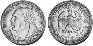5 Reichsmark Третій рейх (1933-1945) Срібло Мартін Лютер