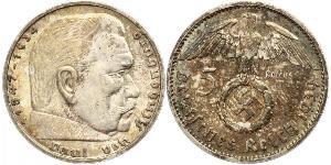 5 Reichsmark Третій рейх (1933-1945) Срібло Пауль фон Гінденбург