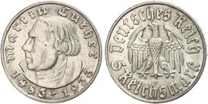 5 Reichsmark Третій рейх (1933-1945) Срібло Мартін Лютер