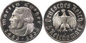 5 Reichsmark Третій рейх (1933-1945) Срібло Мартін Лютер