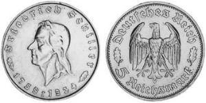 5 Reichsmark Третій рейх (1933-1945) Срібло Йоганн-Фрідріх Шиллер