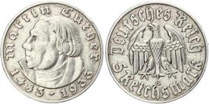 5 Reichsmark Третій рейх (1933-1945) Срібло Мартін Лютер
