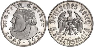 5 Reichsmark Третій рейх (1933-1945) Срібло Мартін Лютер
