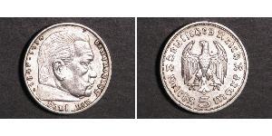 5 Reichsmark Третій рейх (1933-1945) Срібло Пауль фон Гінденбург