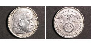5 Reichsmark 納粹德國 (1933 - 1945) 銀 保罗·冯·兴登堡 (1847 - 1934)