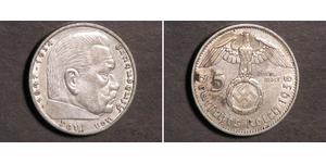 5 Reichsmark 納粹德國 (1933 - 1945) 銀 保罗·冯·兴登堡 (1847 - 1934)