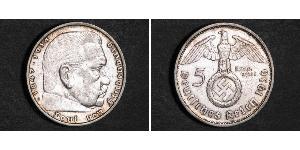 5 Reichsmark 納粹德國 (1933 - 1945) 銀 保罗·冯·兴登堡 (1847 - 1934)