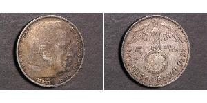 5 Reichsmark 納粹德國 (1933 - 1945) 銀 保罗·冯·兴登堡 (1847 - 1934)