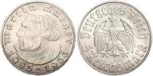 5 Reichsmark 納粹德國 (1933 - 1945) 銀 馬丁·路德