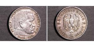 5 Reichsmark 納粹德國 (1933 - 1945) 銀 保罗·冯·兴登堡 (1847 - 1934)