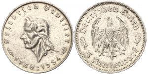 5 Reichsmark 納粹德國 (1933 - 1945) 銀 弗里德里希·席勒