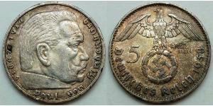5 Reichsmark 納粹德國 (1933 - 1945) 銀 保罗·冯·兴登堡 (1847 - 1934)