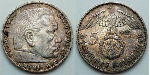 5 Reichsmark 納粹德國 (1933 - 1945) 銀 保罗·冯·兴登堡 (1847 - 1934)