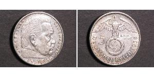 5 Reichsmark 納粹德國 (1933 - 1945) 銀 保罗·冯·兴登堡 (1847 - 1934)