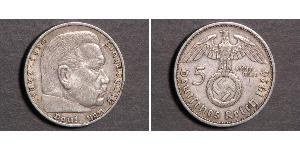 5 Reichsmark 納粹德國 (1933 - 1945) 銀 保罗·冯·兴登堡 (1847 - 1934)