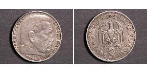 5 Reichsmark 納粹德國 (1933 - 1945) 銀 保罗·冯·兴登堡 (1847 - 1934)