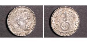 5 Reichsmark 納粹德國 (1933 - 1945) 銀 保罗·冯·兴登堡 (1847 - 1934)