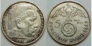 5 Reichsmark 納粹德國 (1933 - 1945) 銀 保罗·冯·兴登堡 (1847 - 1934)