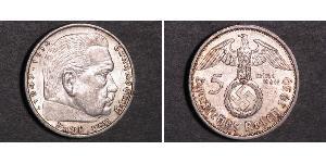 5 Reichsmark 納粹德國 (1933 - 1945) 銀 保罗·冯·兴登堡 (1847 - 1934)