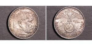 5 Reichsmark 納粹德國 (1933 - 1945) 銀 保罗·冯·兴登堡 (1847 - 1934)