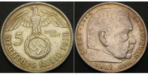 5 Reichsmark 納粹德國 (1933 - 1945) 銀 保罗·冯·兴登堡 (1847 - 1934)