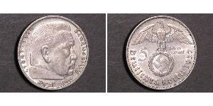 5 Reichsmark 納粹德國 (1933 - 1945) 銀 保罗·冯·兴登堡 (1847 - 1934)