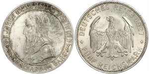 5 Reichsmark 魏瑪共和國 (1919 - 1933) 銀 Eberhard I, Count of Württemberg
