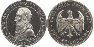 5 Reichsmark 魏瑪共和國 (1919 - 1933) 銀 Eberhard I, Count of Württemberg