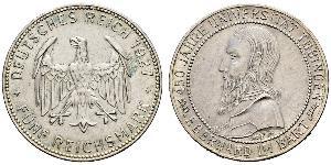 5 Reichsmark 魏瑪共和國 (1919 - 1933) 銀 Eberhard I, Count of Württemberg