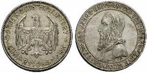 5 Reichsmark 魏瑪共和國 (1919 - 1933) 銀 Eberhard I, Count of Württemberg