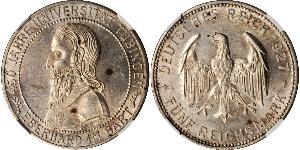 5 Reichsmark 魏瑪共和國 (1919 - 1933) 銀 Eberhard I, Count of Württemberg
