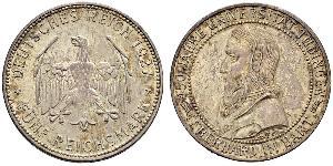5 Reichsmark 魏瑪共和國 (1919 - 1933) 銀 Eberhard I, Count of Württemberg