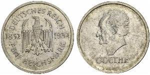 5 Reichsmark / 5 Марка Веймарская республика (1918-1933) Серебро 