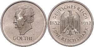 5 Reichsmark / 5 Марка Веймарская республика (1918-1933) Серебро 