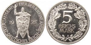 5 Reichsmark / 5 Марка Веймарская республика (1918-1933) Серебро 