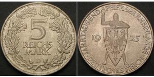 5 Reichsmark / 5 Марка Веймарська республіка (1918-1933) Срібло 