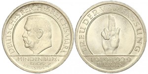 5 Reichsmark / 5 Марка Веймарська республіка (1918-1933) Срібло Пауль фон Гінденбург