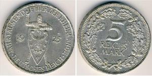 5 Reichsmark / 5 Марка Веймарська республіка (1918-1933) Срібло 