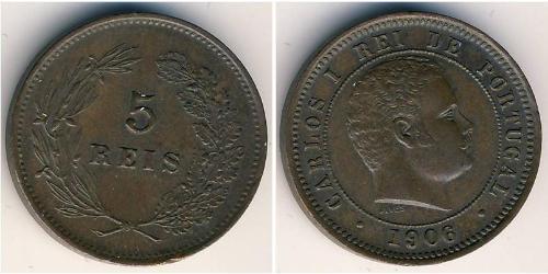5 Reis Kingdom of Portugal (1139-1910) Copper/Nickel Carlos I of Portugal (1863-1908)
