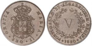 5 Reis Kingdom of Portugal (1139-1910) Kupfer Maria II. von Portugal (1819-1853)