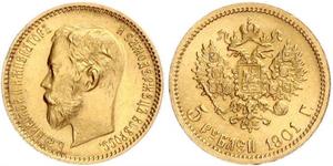 5 Rublo Imperio ruso (1720-1917) Oro Nicolás II (1868-1918)