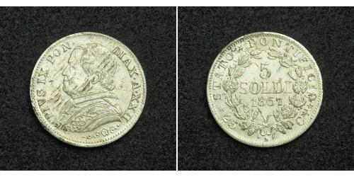 5 Soldo 教皇国 (754 - 1870) 銀 Pope Pius IX (1792- 1878)