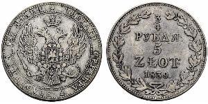 5 Zloty / 3/4 Ruble 俄罗斯帝国 (1721 - 1917) 銀 Nicholas I of Russia (1796-1855)