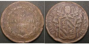 5 Байокко Папська держава (752-1870) Мідь 