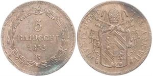5 Байокко Папська держава (752-1870) Мідь 